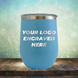 Custom wine cup with business logo laser engraved branded 12 oz cup with lid baby blue