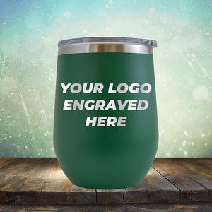 Custom wine cup with business logo laser engraved branded 12 oz cup with lid green