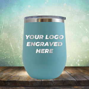Custom wine cup with business logo laser engraved branded 12 oz cup with lid teal