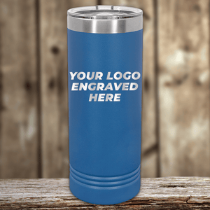 A Kodiak Coolers custom blue tumbler with your business logo laser engraved here.