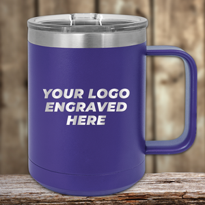A purple insulated mug with handle and clear lid by Kodiak Coolers, engraved with your custom company logo—ideal as a Realtor closing gift or unique promotional drinkware for clients.