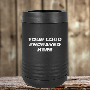 Kodiak Coolers insulated tumbler on wood surface with "Your Custom Company Logo Engraved" text, ideal as Realtor closing gifts for clients or personalized drinkware, set against a blurred wooden background.
