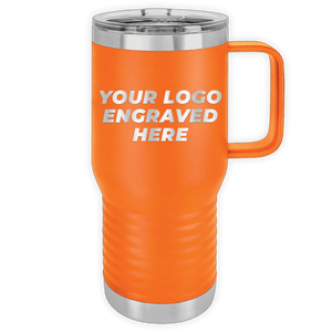 Orange Kodiak Coolers 20 oz Insulated Travel Tumbler with Built in Handle and custom printed with your logo on the side.