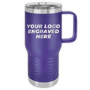 Kodiak Coolers Custom Logo 20 oz Insulated Travel Tumbler with Built in Handle - Front side Logo Included, displayed on a gray background, perfect as a promotional gift.