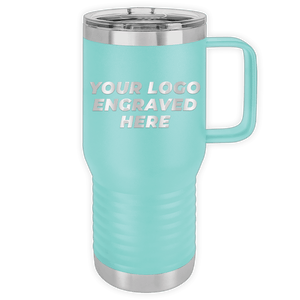 Kodiak Coolers Aqua-colored Custom Logo 20 oz Insulated Travel Tumbler with Built in Handle - Front side Logo Included