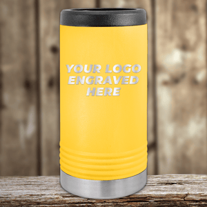 Kodiak Coolers yellow insulated tumbler with metal base and black lid, featuring "Your Custom Company Logo Engraved"—ideal as a Realtor Closing Gift for Clients or personalized drinkware for your brand.