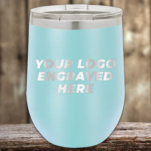 A Kodiak Coolers custom blue wine tumbler with your business logo laser engraved here.