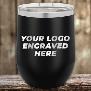 A Kodiak Coolers custom black wine tumbler with your business logo laser engraved here.