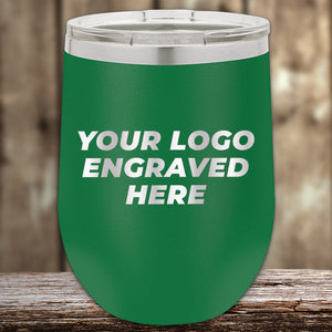 A Kodiak Coolers custom green wine tumbler with your business logo laser engraved.