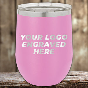 A Kodiak Coolers stainless steel insulated wine tumbler that says your Custom Wine Cups 12 oz with your Logo or Design Engraved - Special Bulk Wholesale Volume Pricing logo engraved here.
