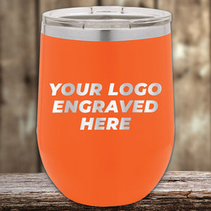 A Kodiak Coolers custom orange wine tumbler with your business logo laser engraved here.