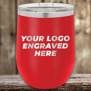 A Kodiak Coolers custom red wine tumbler that is laser engraved with your business logo.