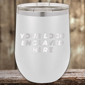 A Kodiak Coolers laser engraved white wine tumbler with your business logo customized on it.