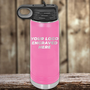 A pink Custom Water Bottles 20 oz with your Logo or Design Engraved - Special Bulk Wholesale Volume Pricing by Kodiak Coolers.