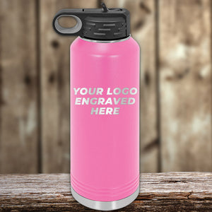 A pink Custom Water Bottle 40 oz with your logo laser engraved on it from Kodiak Coolers.