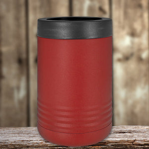 A red Kodiak Coolers can cooler with your logo engraved on it, featuring vacuum-sealed insulation technology. Perfect for personalized corporate merchandise, these Custom Standard Can Holders with your Logo or Design Engraved - Special Black Friday Sale Volume Pricing - LIMITED TIME are both functional.