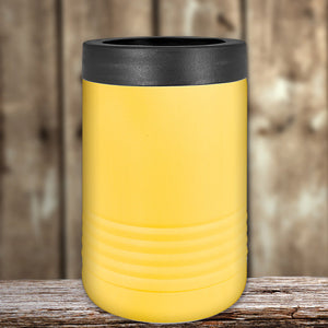 A yellow Kodiak Coolers can cooler with your logo engraved on it. Personalized corporate merchandise featuring custom logo laser engraving. This Custom Standard Can Holder with your Logo or Design Engraved - Special Black Friday Sale Volume Pricing - LIMITED TIME can cooler utilizes vacuum-sealed insulation technology for maximum temperature retention.