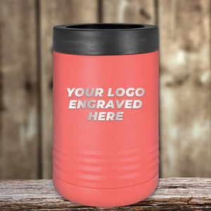 Promotional Custom Standard Can Holder with your Logo or Design Engraved - Low 6 Piece Order Minimal Sample Volume displayed on Kodiak Coolers wooden surface.