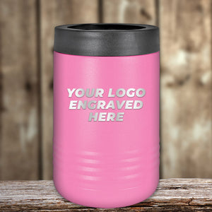 A pink Kodiak Coolers Custom Standard Can Holder with your logo engraved on it. Personalized corporate merchandise with custom logo laser engraved.
