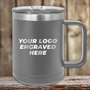 Customize your business branding with our Kodiak Coolers laser-engraved insulated stainless steel coffee mug. With vacuum-sealed insulation technology, this gray Custom Coffee Mugs 15 oz with your Logo or Design Engraved - Special Bulk Wholesale Volume Pricing mug is the perfect canvas for showcasing your logo.