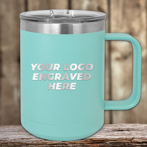 A Custom Coffee Mug 15 oz with your Logo or Design Engraved - Special Bulk Wholesale Volume Pricing by Kodiak Coolers, featuring vacuum-sealed insulation technology for optimal temperature retention.