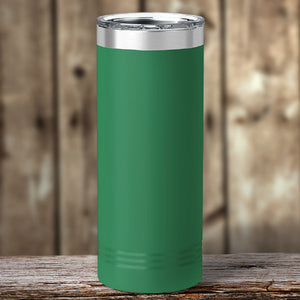 A Custom Skinny Tumbler 22 oz with your logo or design engraved, featuring vacuum-sealed insulation technology for optimal temperature retention, by Kodiak Coolers.
