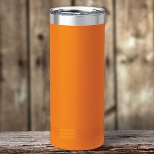 A Custom Skinny Tumbler 22 oz with your logo engraved here, featuring vacuum-sealed insulation technology, by Kodiak Coolers.