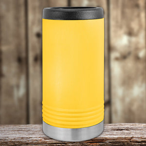 A yellow stainless steel Custom Slim Seltzer Can Holder from Kodiak Coolers with your Logo or Design Engraved - Special Black Friday Sale Volume Pricing - LIMITED TIME.