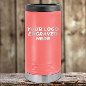 Customizable Custom Slim Seltzer Can Holder with your Logo or Design Engraved by Kodiak Coolers, displayed on a wooden surface.