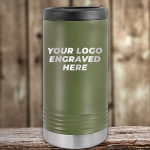 Kodiak Coolers Custom Slim Seltzer Can Holder with your Logo or Design Engraved - Low 6 Piece Order Minimal Sample Volume displayed on a wooden surface.