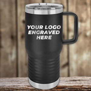 A black Kodiak Coolers travel mug with your business logo laser engraved on it.