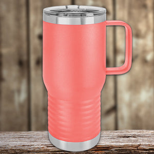 A pink Custom Travel Tumbler 20 oz with your logo laser-engraved on it, available only during the Special Black Friday Sale Volume Pricing by Kodiak Coolers - LIMITED TIME.