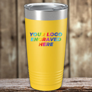 A Kodiak Coolers custom yellow tumbler with your business logo printed on it.