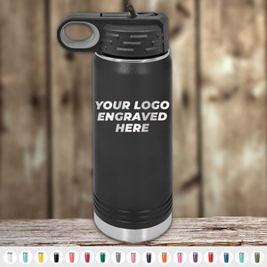 A black insulated Kodiak Coolers water bottle with your logo laser engraved here.