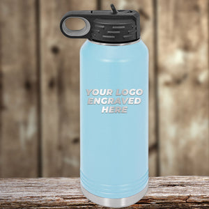 A blue Kodiak Coolers water bottle with your Custom Laser Engraved Logo Drinkware - SPECIAL 72 HOUR SALE PRICING - Single Side Engraving Included in Price.