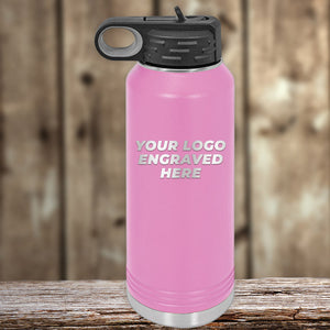 A pink Kodiak Coolers water bottle with your business logo laser engraved on it.