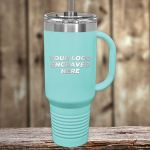 A promotional gift, a Custom 40 oz Travel Tumbler with Built in Handle and Straw - Special Black Friday Sale Volume Pricing - LIMITED TIME from Kodiak Coolers, with your logo laser-engraved on it.